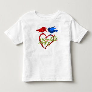 Camiseta Infantil Dois Pássaros Amorosos com Coração Aberto