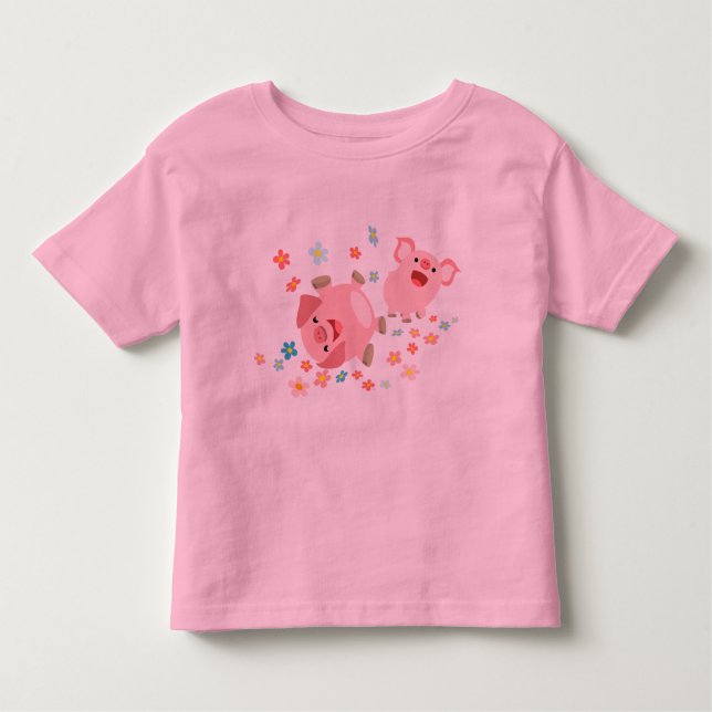 Camiseta Infantil Dois porcos bonitos dos desenhos animados no (Frente)
