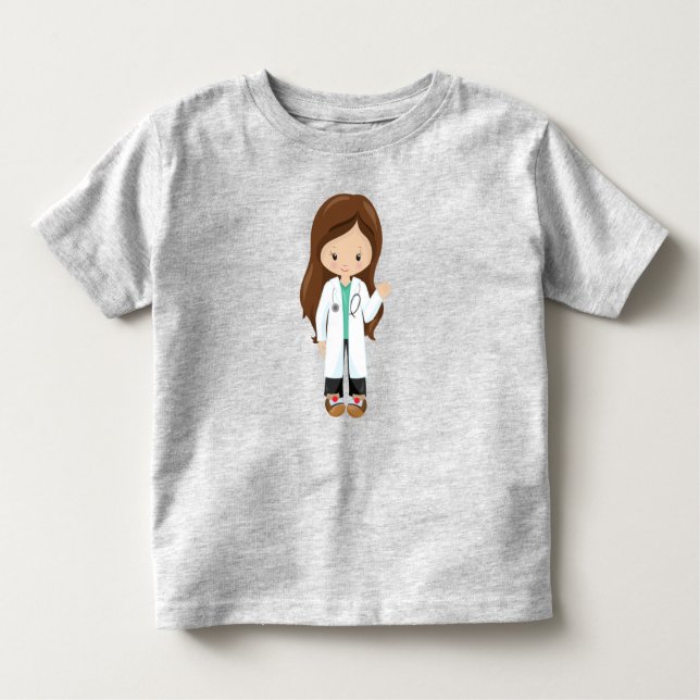Camiseta Infantil Doutor, Enfermeira, Estetoscópio, Jaleco, Cabelo C (Frente)