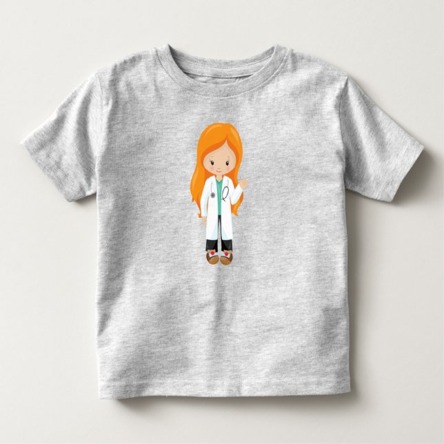 Camiseta Infantil Doutor, Enfermeira, Estetoscópio, Jaleco, Cabelo L (Frente)