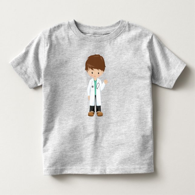 Camiseta Infantil Doutor, Jaleco, Medicina, Menino Fofo, Cabelo Cast (Frente)