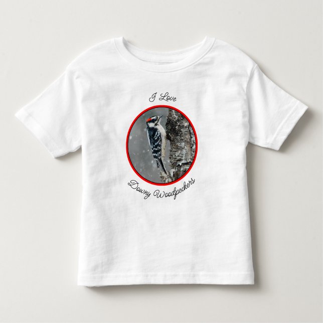 Camiseta Infantil Downy Woodpecker em Neve - Foto Original (Frente)
