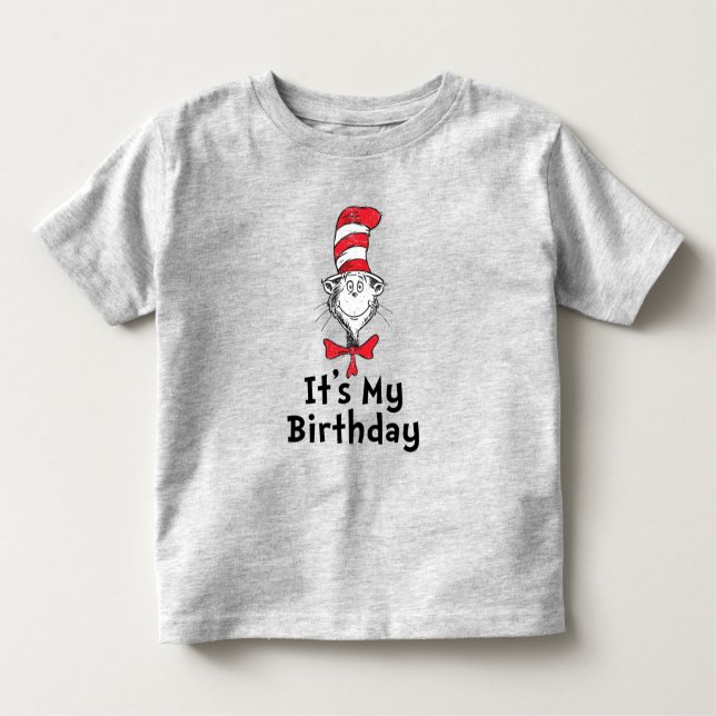 Camiseta Infantil Dr. Seuss Cat no Chapéu É Meu Aniversário (Frente)