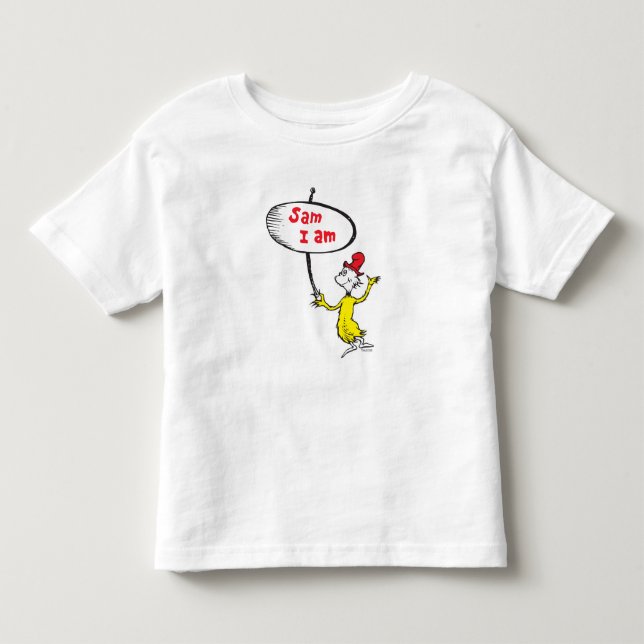 Camiseta Infantil Dr. Seuss | Sam-I-Am Segurando Placa (Frente)