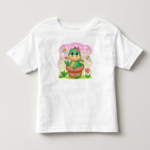 Camiseta Infantil Dragão verde de desenho animado bonito no pote de