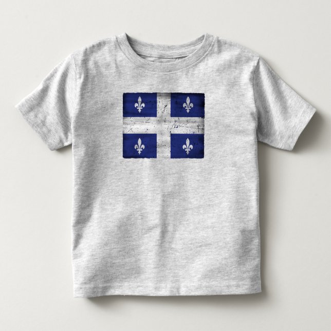 Camiseta Infantil Drapeau du Québec, estilo grunge érodé (Frente)