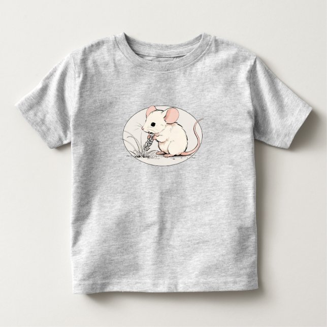 Camiseta Infantil Drawing of a White Mouse nibbling Wheat Grains (Frente)