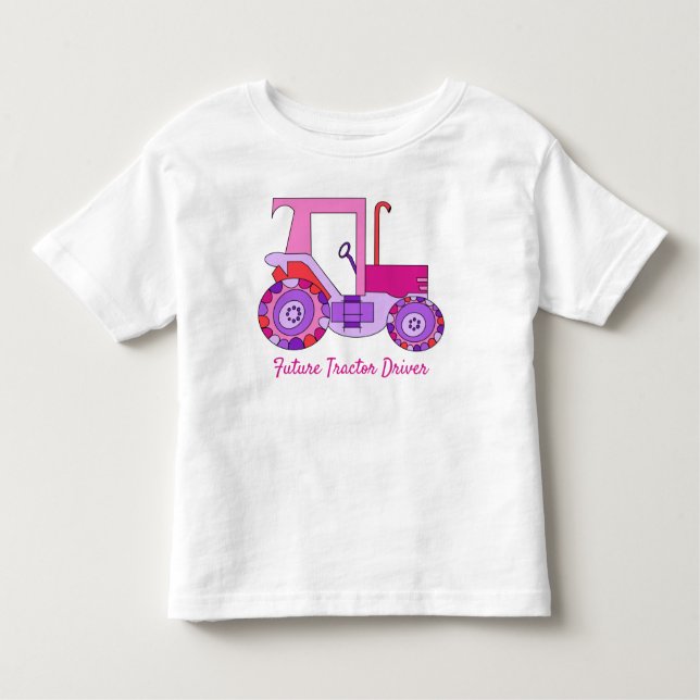 Camiseta Infantil Driver de Trator Rosa Futuro (Frente)
