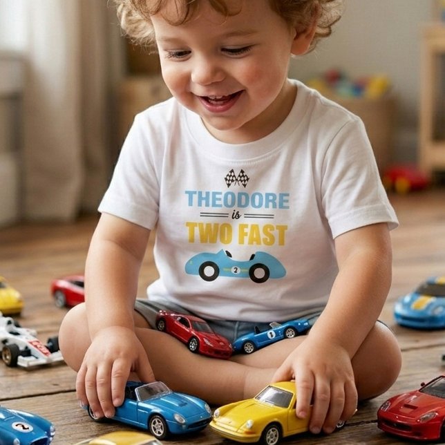 Camiseta Infantil Duas Corridas Rápidas de Carros Festa de 2º Aniver (Criador carregado)