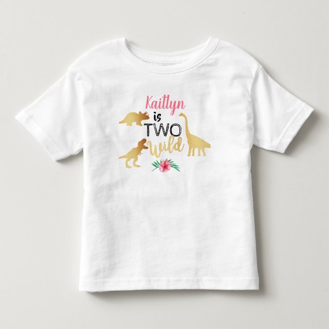 Camiseta Infantil Duas Meninas Dinossauro Selvagem 2º Aniversário (Frente)