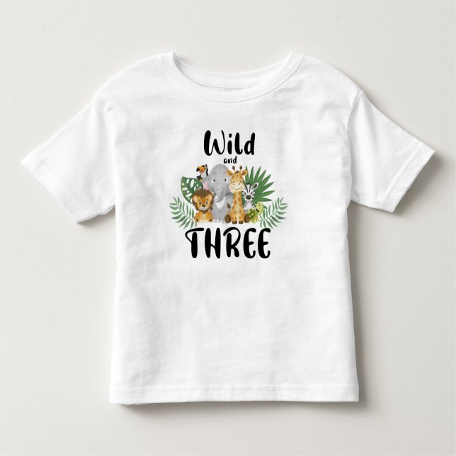 Camiseta Infantil Duas Selvas aniversário de 3 anos Selvagens Safari (Frente)