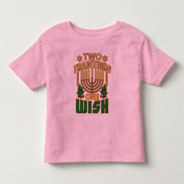 Camiseta Infantil Duas Tradições Um Desejo Feliz Festival de Chanucá (Frente)