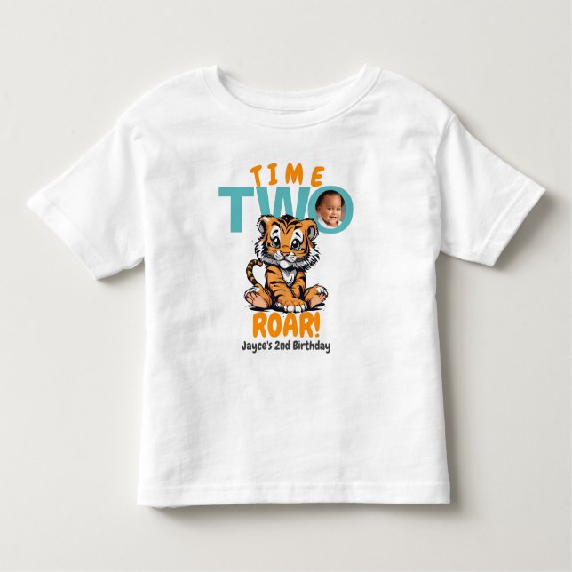 Camiseta Infantil Duas Vezes! Segundo aniversário de Tigre Laranja-C (Frente)