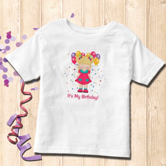 Camiseta Infantil É a minha garota de aniversário com balões (Criador carregado)