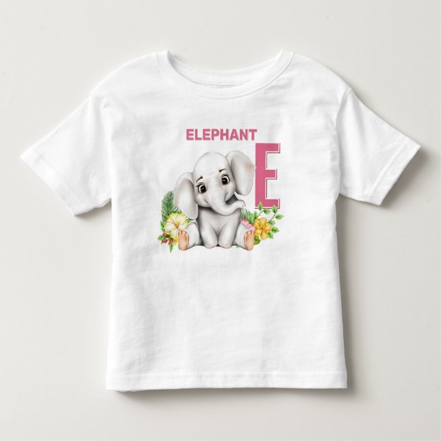 Camiseta Infantil E é para o alfabeto elefante (Frente)