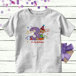 Camiseta Infantil É Meu Aniversário Urso Fofo Idade 3
