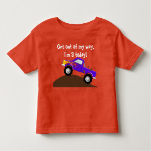 Camiseta Infantil É meu monster truck das chamas do roxo do