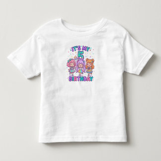 Camiseta Infantil É o meu 5º aniversário Festa de Meninas Fofas Kawa