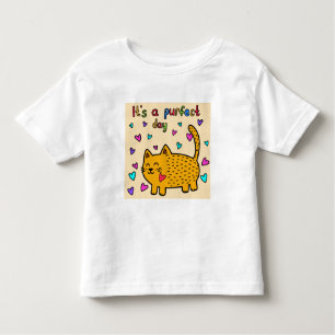 Camiseta Infantil É um dia perfeito, gato bonito com corações