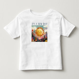 Camiseta Infantil É um Novo Dia! Sol Sorridente Sobre o Jardim de Fl