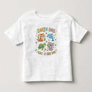 Camiseta Infantil Earth Day Peace Every Day Cute Kawaii Animals Kids