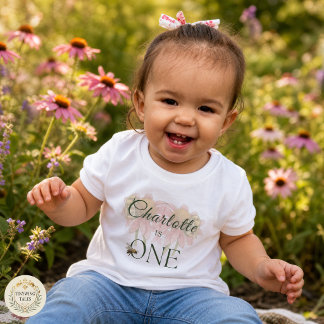 Camiseta Infantil Echinacea em Aquarela & Abelha no 1º Aniversário