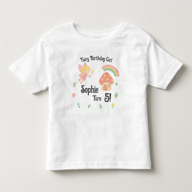 Camiseta Infantil Editable Crayon Style – Fairy Mushroom Forest (Frente)