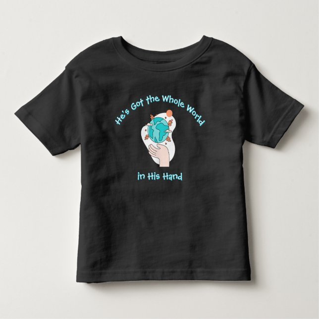 Camiseta Infantil Ele tem o mundo inteiro em sua mão, cristão (Frente)