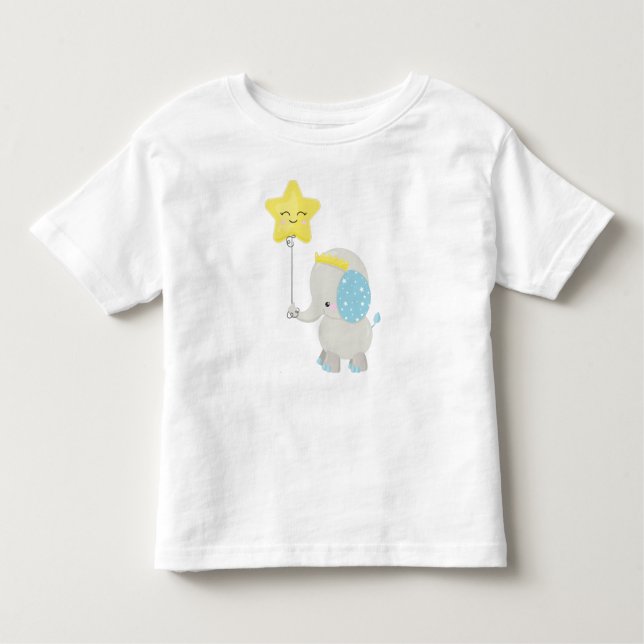 Camiseta Infantil Elefante Bonito, Elefante Com Balão, Coroa, Estrel (Frente)