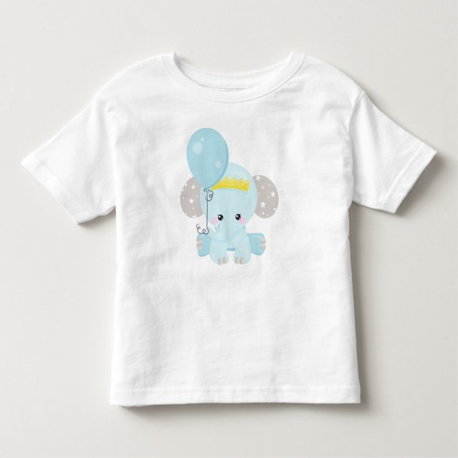 Camiseta Infantil Elefante Bonito, Elefante Com Balão, Coroa, Estrel (Frente)