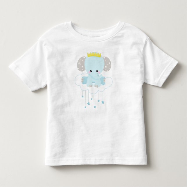 Camiseta Infantil Elefante Bonito, Elefante Em Uma Nuvem, Coroa, Est (Frente)