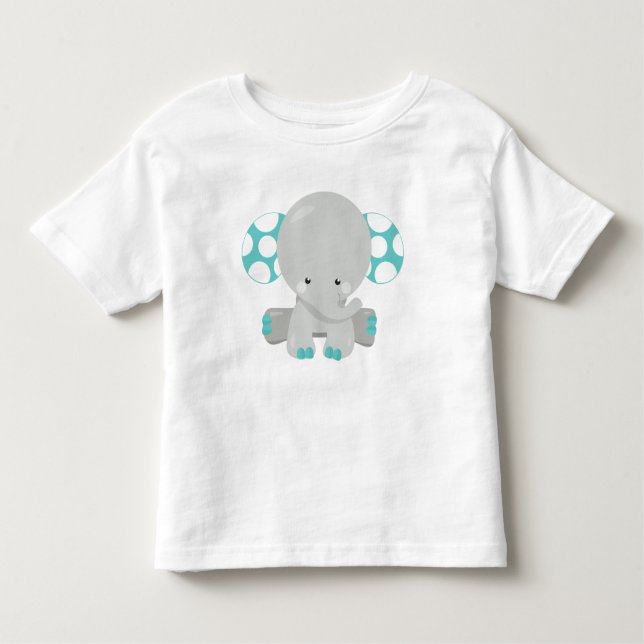 Camiseta Infantil Elefante Bonito, Pequeno Elefante - Cinza Azul (Frente)