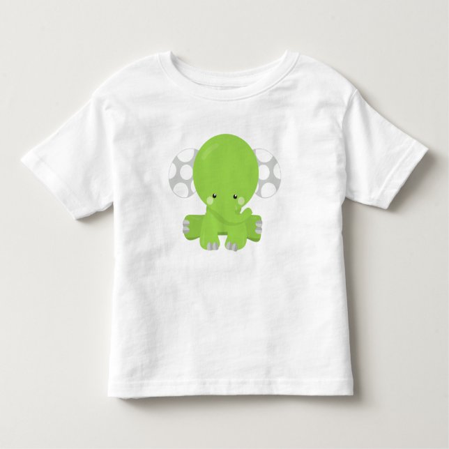 Camiseta Infantil Elefante Bonito, Pequeno Elefante, Elefante Verde (Frente)