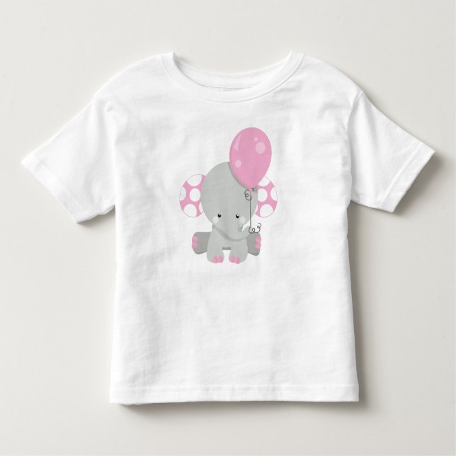 Camiseta Infantil Elefante Com Balão, Elefante Bonito - Cinza Rosa (Frente)
