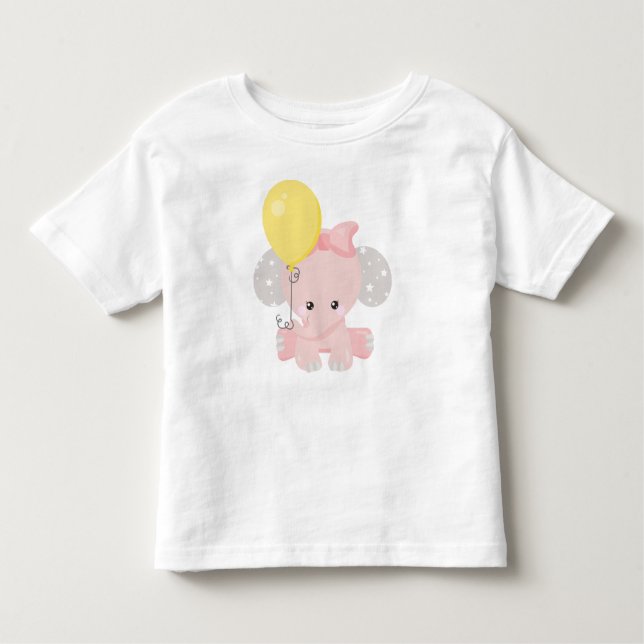 Camiseta Infantil Elefante Com Balão, Elefante Bonito, Coroa, Estrel (Frente)