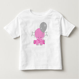 Camiseta Infantil Elefante Com Balão, Elefante Cor-De-Rosa, Animal G