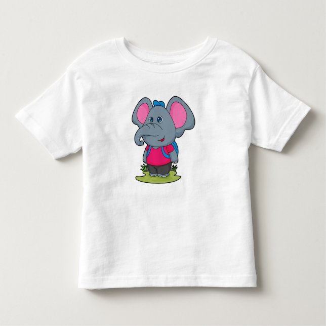 Camiseta Infantil Elefante como Hiker com mochila (Frente)