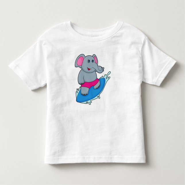 Camiseta Infantil Elefante como surfista com surfboard (Frente)