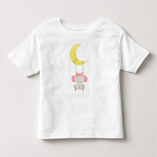 Camiseta Infantil Elefante Em Um Swing, Elefante Bonito, Coroa, Lua (Frente)