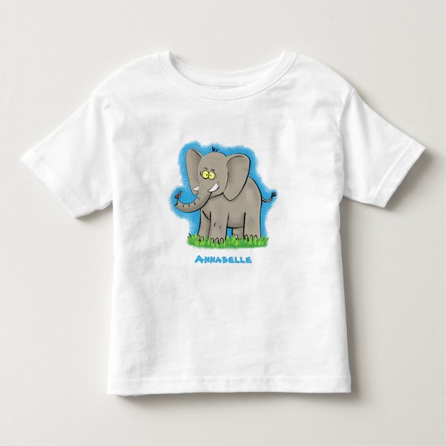 Camiseta Infantil Elefante engraçado e bonito com desenho animado de (Frente)