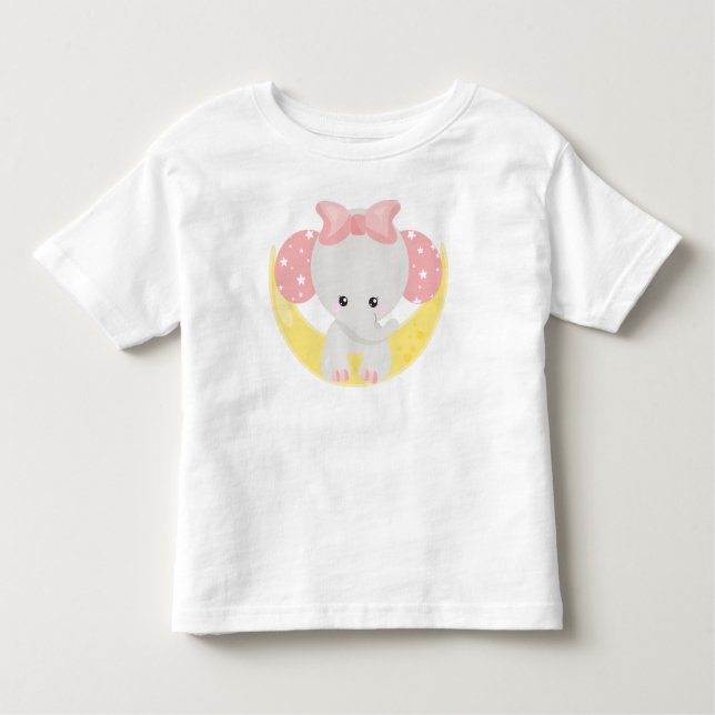 Camiseta Infantil Elefante Na Lua, Elefante Bonito, Coroa, Estrelas (Frente)