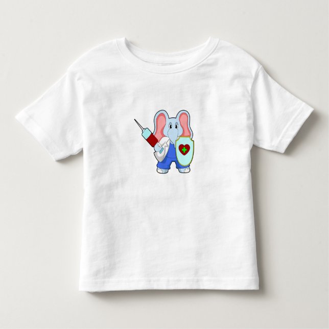 Camiseta Infantil Elefante na Vacinação com Seringa (Frente)