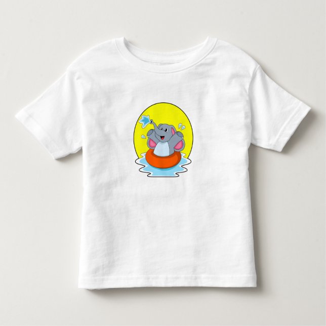 Camiseta Infantil Elefante Nadando com Lifebuoy (Frente)