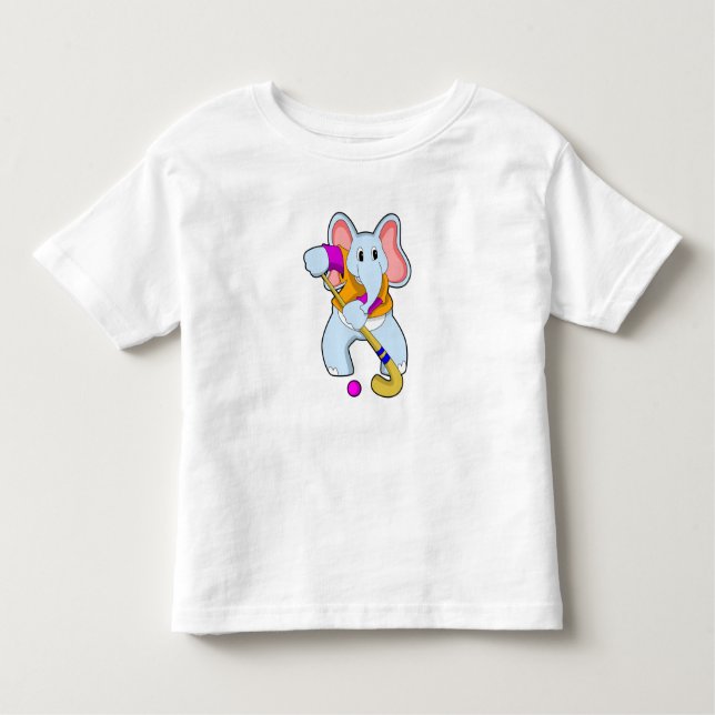 Camiseta Infantil Elefante no Hockey com taco de Hockey (Frente)