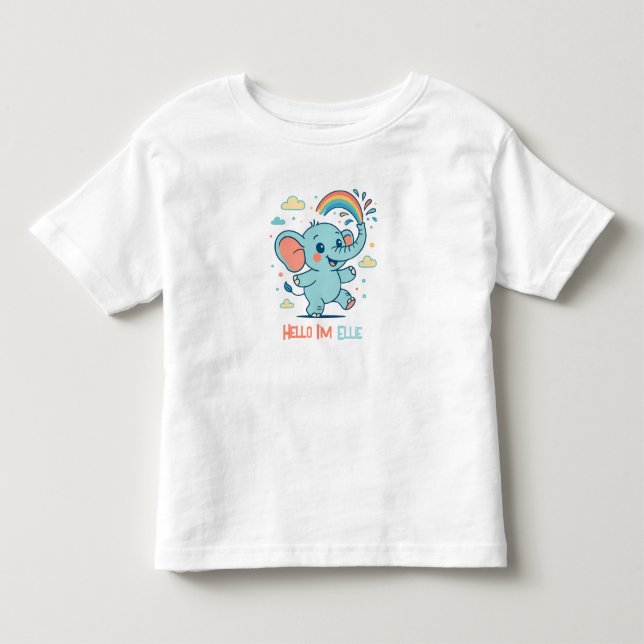 Camiseta Infantil Elefante Personalizado com Chuva de Cores para Beb (Frente)
