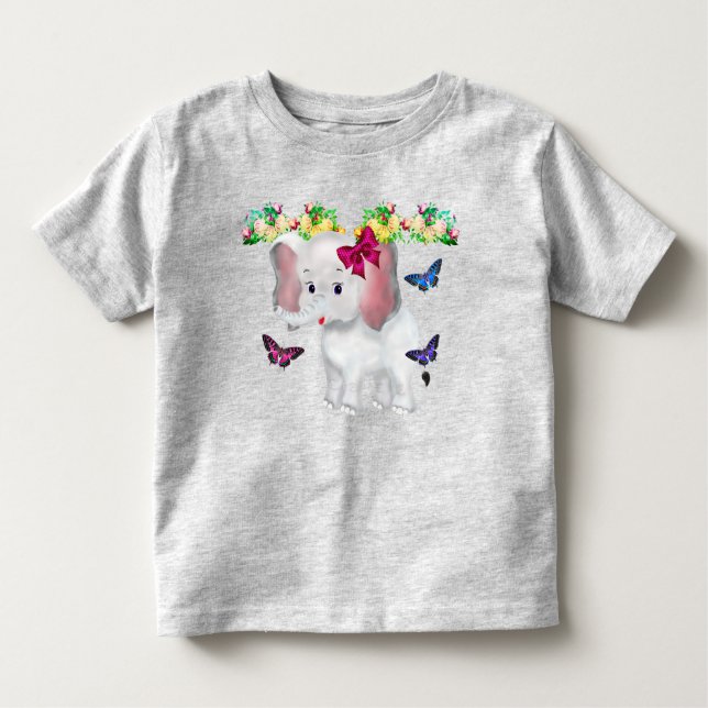 Camiseta Infantil Elefantezinho Fofo com Borboletas (Frente)