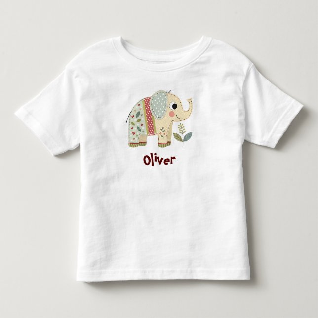 Camiseta Infantil Elegante Elefante de Patchwork (Frente)
