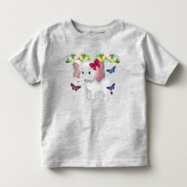 Camiseta Infantil Elegante Elefantezinho com Borboletas (Frente)