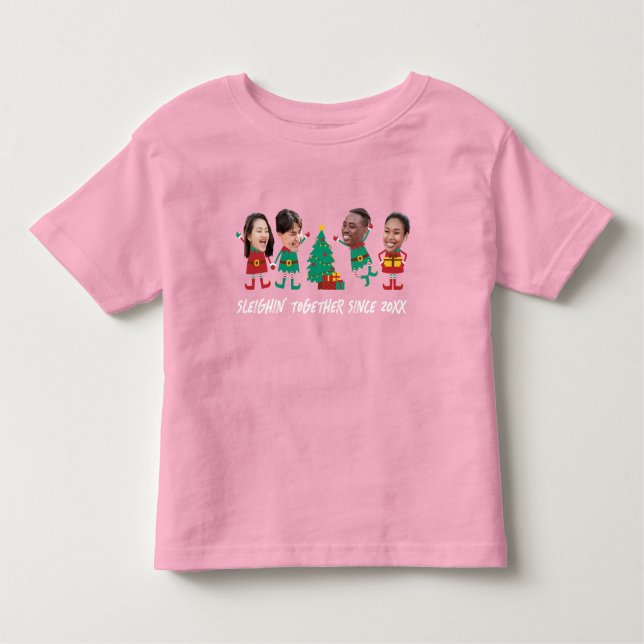 Camiseta Infantil Elf de Natal Personalizado Com Rosto Engraçado (Frente)