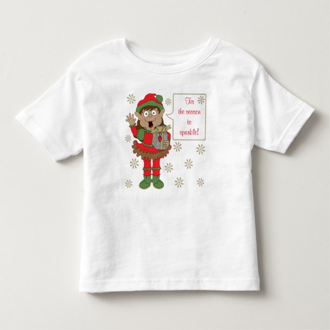 Camiseta Infantil Elfo de Cor do Gráfico de Natal (Frente)